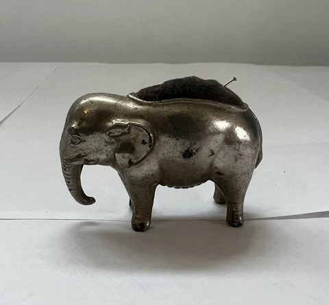 RARE! Antique Figural Metal Pincushion Elephant   Excellent! Cover