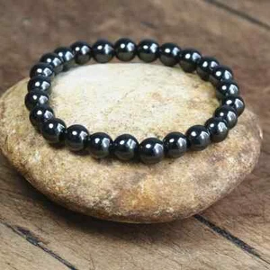 Natural Hematite 8mm Beaded Grounding Crystal Healing Reiki Stretch Bracelet - Picture 1 of 5