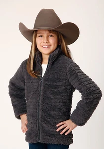 Roper Girls Faux Mink Grey 100% Polyester Fleece Jacket - Picture 1 of 4