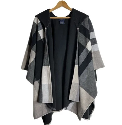 Poncho de mujer Rachel Roy polar con capa talla única negro a cuadros con capucha chaqueta abierta Foto 1 de 4