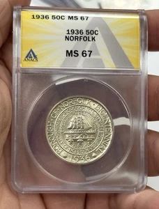 1936 Norfolk Half Dollar PCGS MS67 Brilliant Gem Commemorative Coin #2014 - Picture 1 of 4