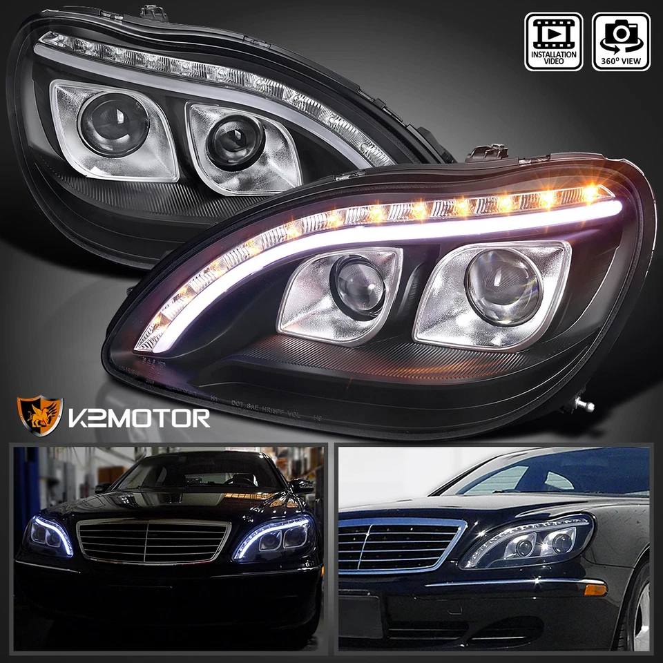 Fits 1998-2006 Mercedes Benz W220 S320 S500 S600 LED Strip Projector Headlights Foto 1 de 4