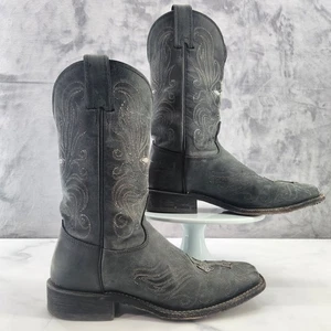 Tony Lama 7932L Damen 7 1/2B Schwarz Leder Silber Farbe Cross Cowboystiefel - Bild 1 von 12