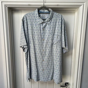 Tommy Bahama Shirt Men's XXL 2XL Blue White 100% Silk Button Up Short Sleeved - Picture 1 of 13
