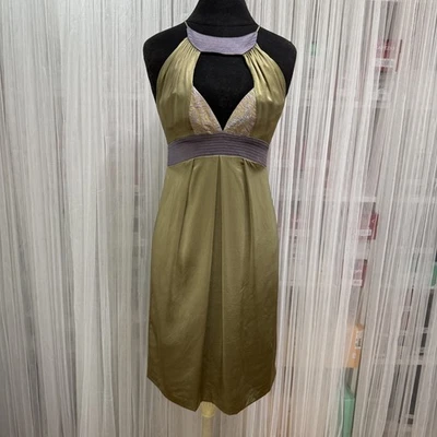 Nicole Miller Collection 100% Silk Halter Dress Women's Size 6 Y2K Colorblock - Image 1 of 4