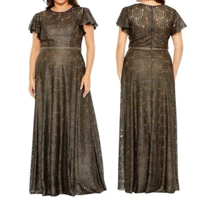 Mac Duggal 49496 Black Gold Lace Size 22 W Wide NEW NWT - Picture 1 of 19