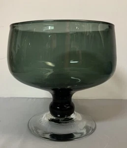 Blenko Glass 629s Compote Bowl Charcoal Clear Foot Wayne Husted Mid Century Mod - Picture 1 of 18