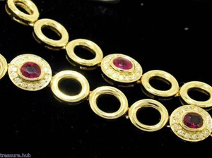 ELEGANT Genuine 9K,9ct Yellow Gold NATURAL Ruby DIAMOND Line Bracelet 18.5cm - Picture 1 of 3