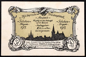 ANSBACH 1917 50 Pfennig German Notgeld Complete set of one - Picture 1 of 2