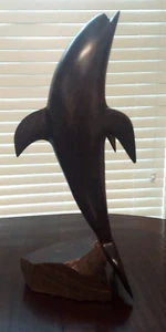 Large 15 inch Ironwood DOLPHIN Statue Figure Sculpture Vintage from the 70's. - Picture 1 of 9