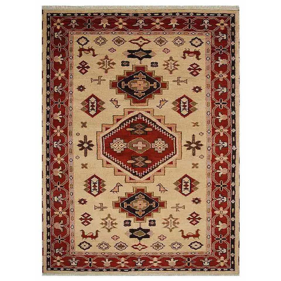 Hand Knotted Afghan Wool And Silk Area Rug Oriental Gold Red BBH Homes BBAF0101 - Image 1 of 1
