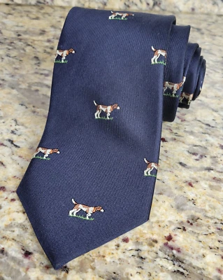 Corbata de seda azul marino para hombre con patrón repetido de perro de caza (no de marca) Foto 1 de 4