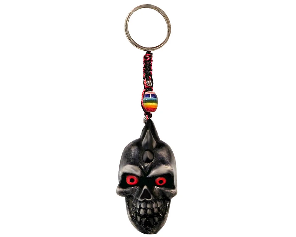 Spiked Skull Mohawk Handmade 3D Keychain Macrame Metal Keyring Car Bag Accessory - Image 1 of 1