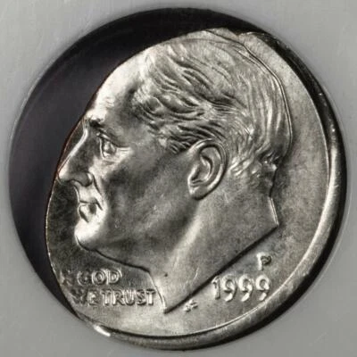 1999 NGC MS64 Elliptical Football Shaped 1.42 Gram Clip Dime Mint Error Unique - Image 1 of 4