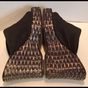 CHARLES JOURDAN CLASSIC SATIN Woven Black WEDGE SIZE 8 MARK DOWN - Picture 1 of 8