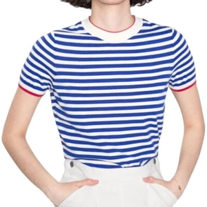 & Other Stories Cotton Silk Striped Knit Short Sleeve Sweater Top Size Small - Picture 1 of 19