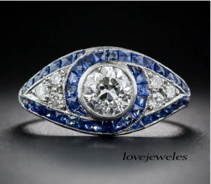 Anillo Art Deco Vintage Diamantes Corte Redondo 2.78CT Creado en Laboratorio Acabado Oro Blanco 14K - Imagen 1 de 6