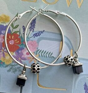Brighton MINI Ring Of Flowers BLACK/Onyx Non Brighton Hoops Earrings-4 Beads