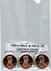 Centavos Lincoln 1995-S, 1996-S y 1997-S a prueba (lote de 3 monedas) - Imagen 1 de 2