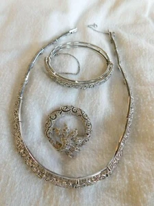 Conjunto de Collar Pulsera de Colección Tono Plateado Transparente-3 piezas Filigrana - Imagen 1 de 12
