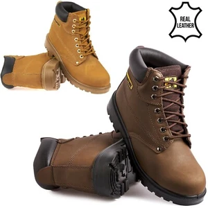 MENS LEATHER SAFETY WORK BOOTS STEEL TOE CAP ANKLE HIKER TRAINERS SHOES SZ 6-13 - Picture 1 of 3