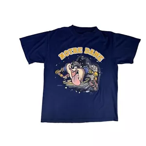 Vintage NOTRE DAME x TAZ T Shirt Blue Graphic Tee 1995 Single Stitch Mens LARGE - Picture 1 of 6