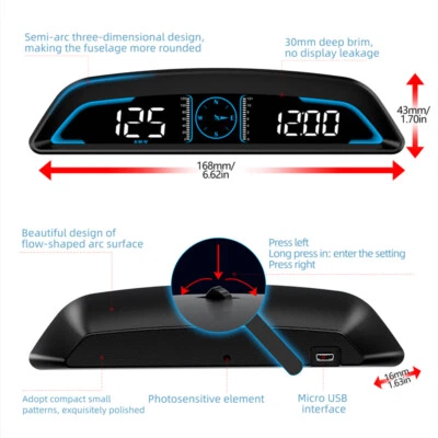 Coche HUD Head-up Display GPS Sobrevelocidad Alarma Velocidad Tiempo Head-up Display Pieza Foto 1 de 4