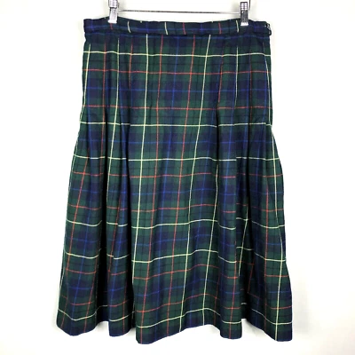 VTG Pendleton Tartan Plaid Wool Pleated Skirt SZ 16 Green Side Zip Modest USA - Image 1 of 4
