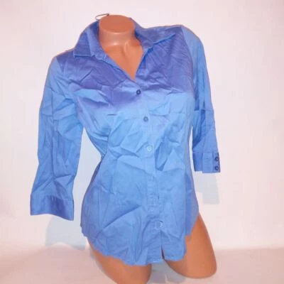 212 Collection Button Up Shirt Womens Small Stretch Solid Blue Collared 3/4 Slee Foto 1 de 4