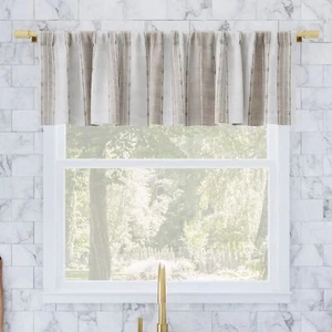 Archaeo Slub Texture Stripe Cotton Cafe Curtain Valance 52" x 14" Linen/White - Picture 1 of 4