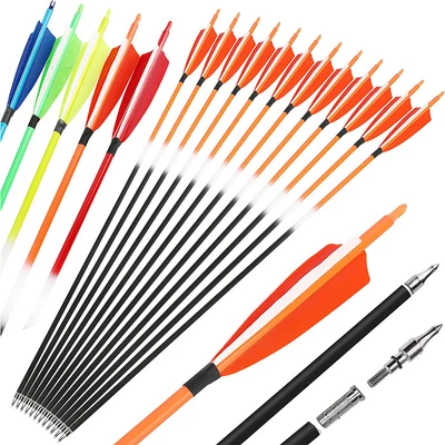 30" Archery Carbon Arrows SP500 4" 5" Feather Tips Compound Recurve Bow Hunting - Image 1 of 4