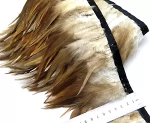 2 Metres Natural Tan Brown Rooster Feather Fringe Ribbon Trim DIY Craft Decor - Picture 1 of 6