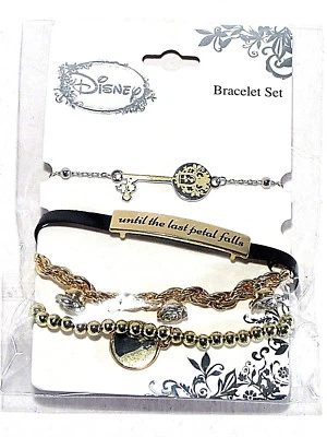 Disney La Bella y la Bestia Pulseras Conjunto de 4 Dijes Rosa Último Pétalo Caídas Nuevo Foto 1 de 4