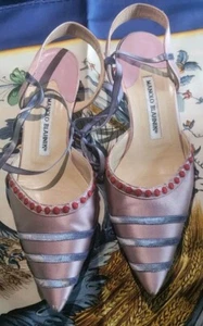Manolo Blahnik 36.5 RARE Pink Silk Kitten Heel  - Hand Embroidery Orig $1195 - Picture 1 of 8