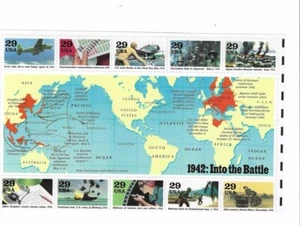 1942 INTO THE BATTLE ~ USPS Commemorative World War II Stamp Sheet @ 1992 - Picture 1 of 5