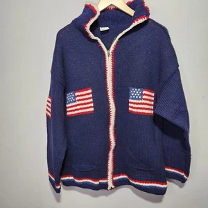 Maglione lavorato a maglia La Llama USA blu navy bandiera americana full zip taglia XL - Foto 1 di 8