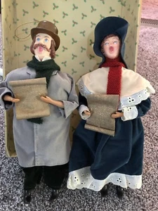 Antique Victorian Carolers Christmas Sing Ornaments Lace Velvet Clothes Boots - Picture 1 of 5