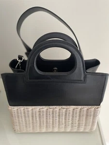 New Authentic Max Mara Rattan/Wooden Wicker/Leather Satchel,MSRP $1650.00,Italy - Picture 1 of 12