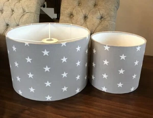 Grey and White Stars Lampshade Pair One Lamp And One Ceiling Shade - Picture 1 of 4