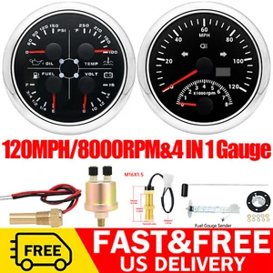 85mm GPS Speedometer 0-120MPH with Tachometer 0-8000RPM 4 IN 1 Gauge with Sensor - Picture 1 of 20