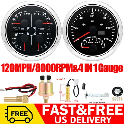 85mm GPS Speedometer 0-120MPH with Tachometer 0-8000RPM 4 IN 1 Gauge with Sensor - Image 1 of 4