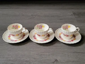 Set of THREE Copeland Spode Rose Briar Chelsea Wicker Demitasse Cups & Saucers - Picture 1 of 12