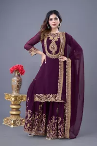 Top de georgette sintético Function Wear y palazzo con dupatta para mujeres y niñas - Imagen 1 de 12