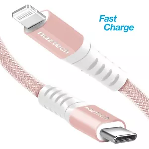 Naztech Braided Fast Charge MFi Lightning to USB-C Cable - Rose Gold - Picture 1 of 5