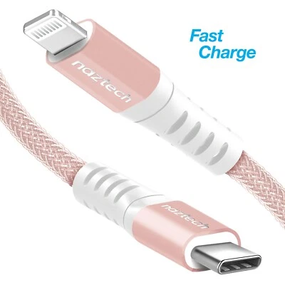 Naztech Braided Fast Charge MFi Lightning to USB-C Cable - Rose Gold - Image 1 of 4