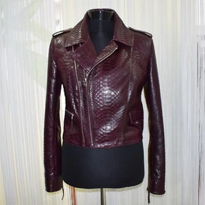 Women's Burgundy Genuine Python Leather Exotic Skin Motorcycle Biker Jacket - Picture 1 of 4