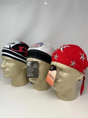 Headwrap Durag Doo Rag Biker Lot Set of 3 Skull Cross Star American Born Rider — 第 1/4 张图片