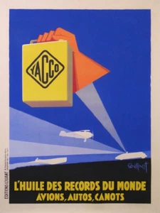 VAILLANT VINTAGE POSTER YACCO WOLRD RECORDS OIL FOR RACE CAR , BOAT, PLANE. 1930 - Picture 1 of 1