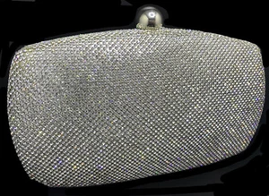 Neu Silber Kristall Strass-Hartschale Clutch Tasche-Schulter Kette - Bild 1 von 2