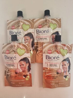 Biore Rose Quartz and Charcoal Stress Relief Clay Mask 50ml x 4 - Image 1 of 4